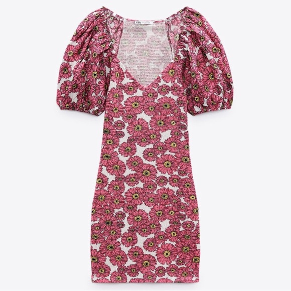 SOLD:ZARA PRINTED BALLOON SLEEVE DRESS. NWT. Size L - Picture 1 of 4